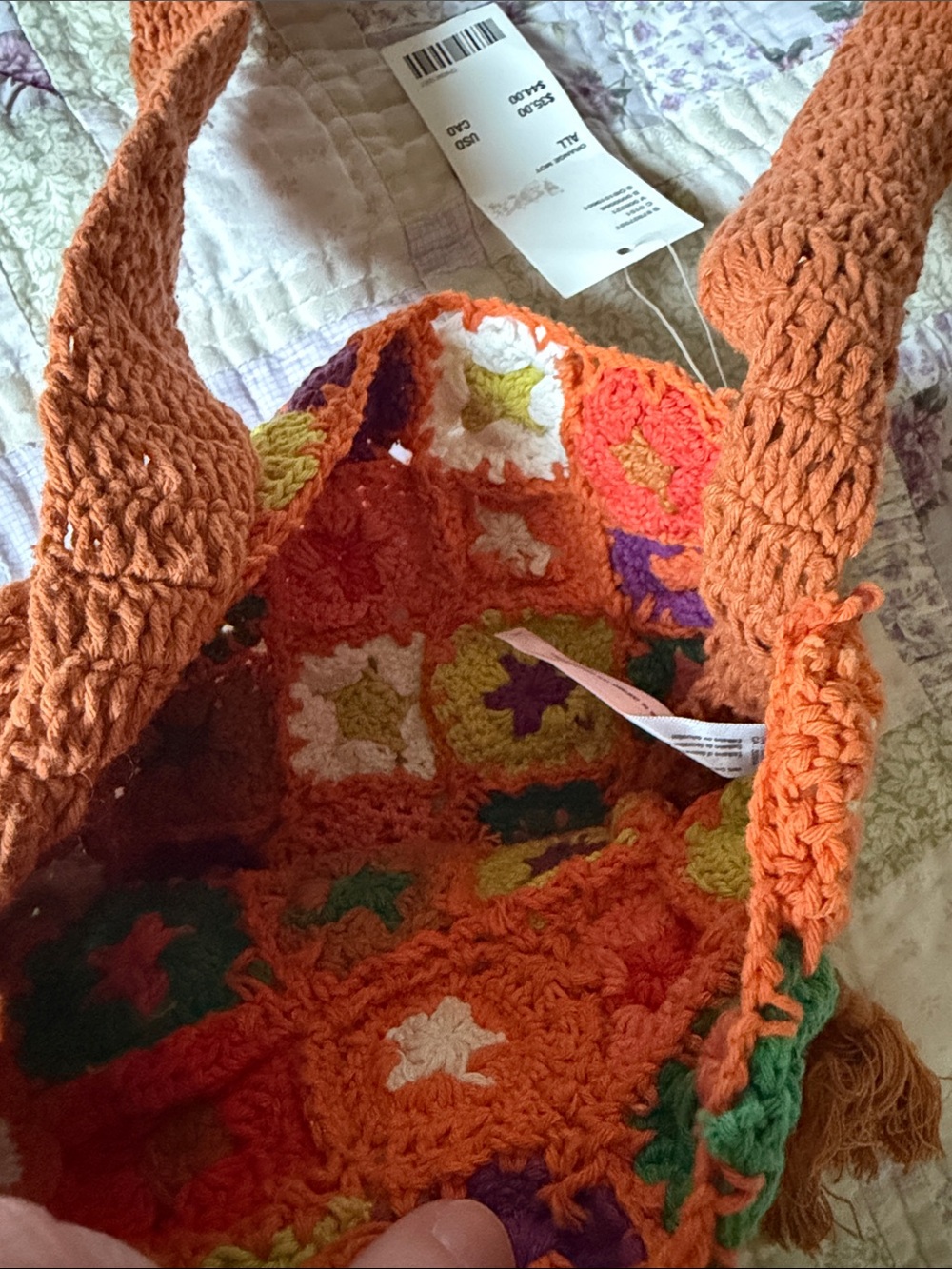 Urban Outfitters Orange Crochet Crossbody Bag with Tassels NWT - Picture 2 of 10